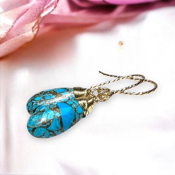 Natural Paraiba Turquoise Earrings Handmade 14K Yellow Gold Filled - Picture 9 of 9